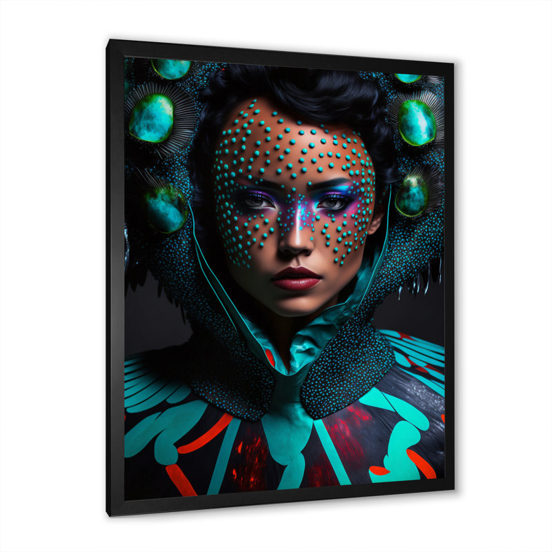 Toleen Fashion Portrait In Turquoise sur toile, H 32 po x l 16 po x P 1 po, Cadre photo noir