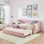 Lit de jour simple, lit de jour convertible rembourré avec dossier capitonné, canapé-lit polyvalent 3 en 1 avec lit gigogne escamotable et rangement latéral, parfait pour un salon compact - rose-130430009-130430013