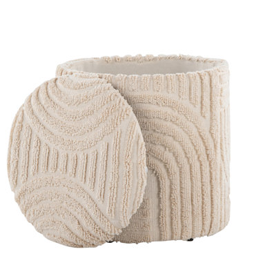 Multi - Purpose 18" Beige Cotton Storage With High Pile Textured Style, Removable Lid, 250 Lbs Rating, No Assembly Use 18 Inch Surface, Cover, Limit, Required