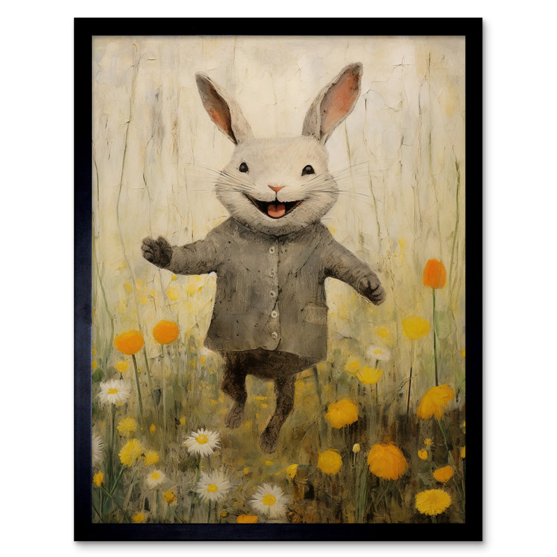 Raincoat Rabbit Happy Bunny Flower Meadow - Single Picture Frame Print