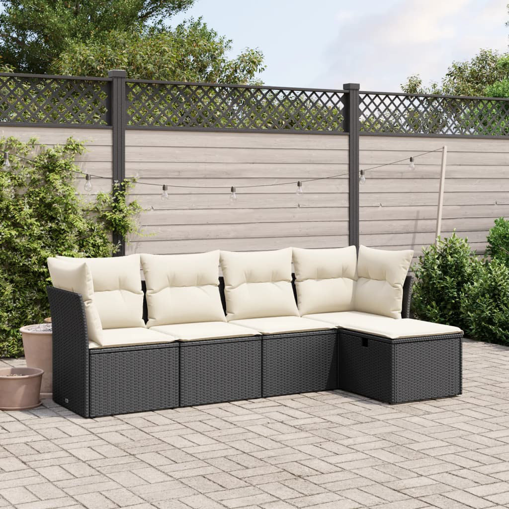 5-Tlg. Garten-Sofagarnitur Mit Kisse Poly Rattan