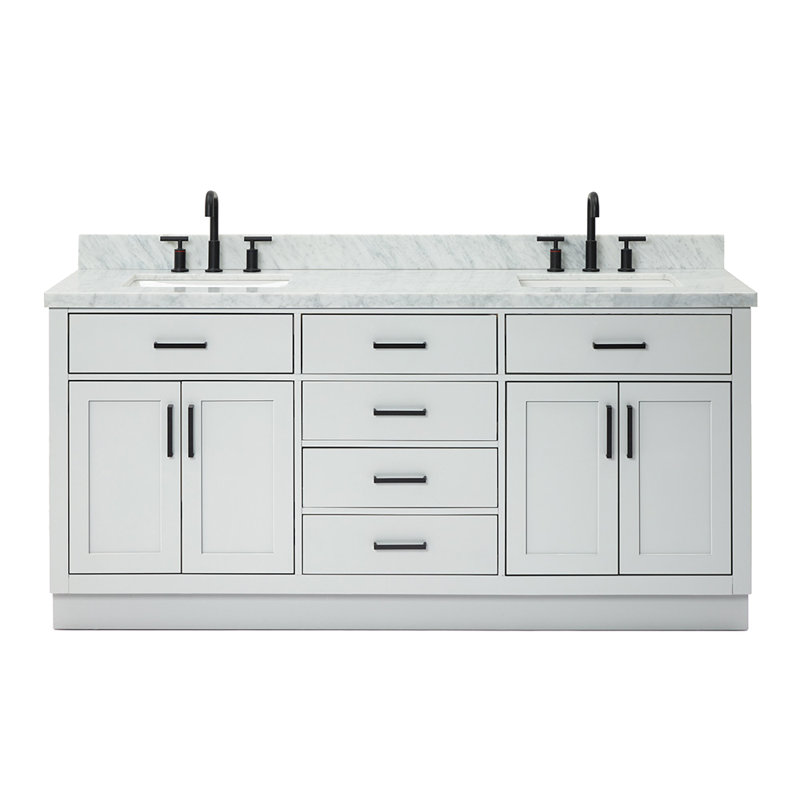 ARIEL HEPBURN 73 IN DOUBLE RECTANGLE SINK VANITY 1,5 IN, Gray, 73", Rectangular