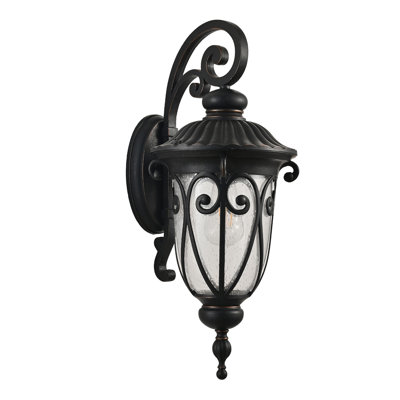 23"(H) 1-pack Classic Outdoor Wall Lantern, Black Vintage Wall Sconce with Bubble Glass, Weatherproof Exterior Light Fixture for Porch, Patio, and Entryway (Bulb Not Included)