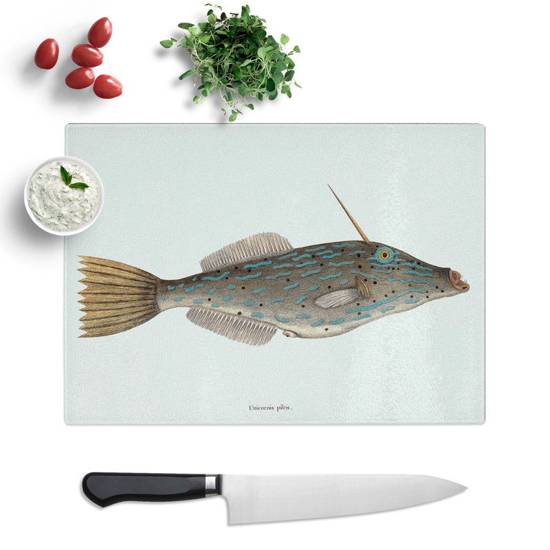 Tempered Glass Bahama Unicorn Fish by Mark Catesby Chopping Board, 28.5 cm x 20 cm