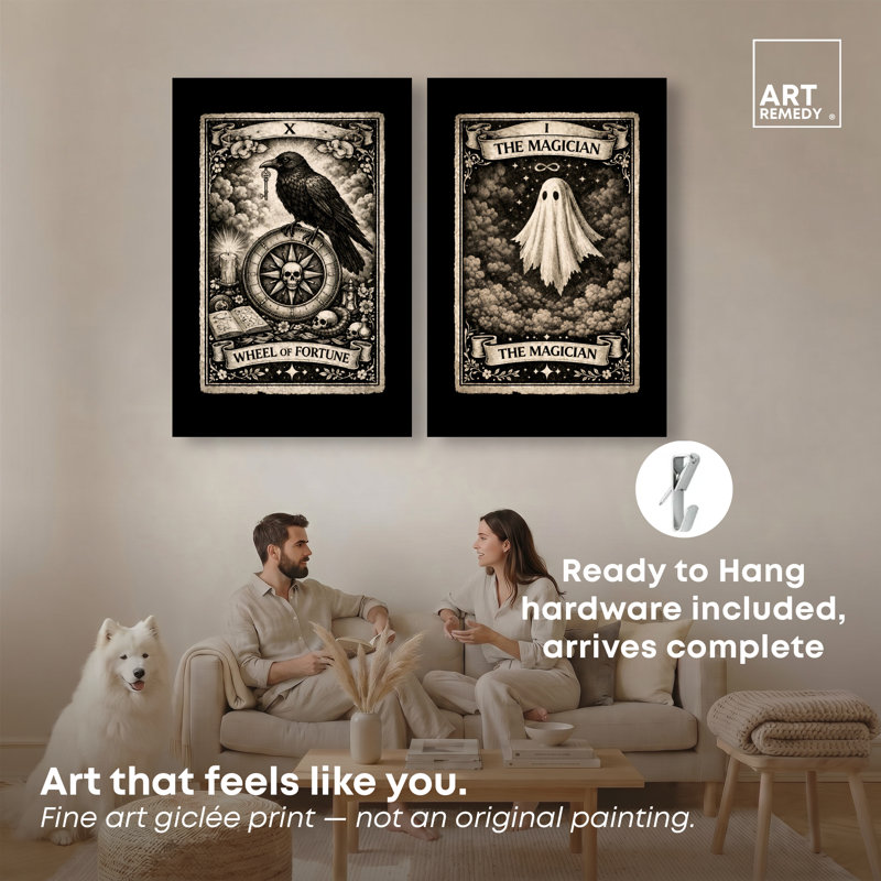 «Spooky Tarot Card Duo», ensemble de décorations murales gothiques, 45"H x 30"W, Toile tendue avec châssis