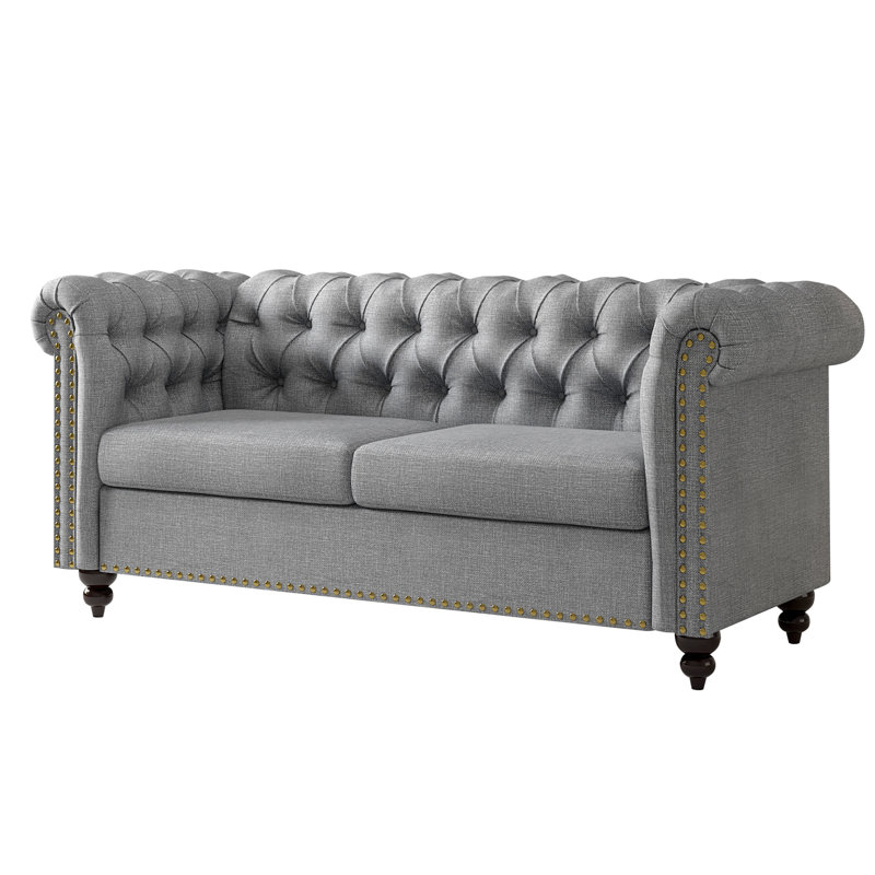 Carlene 3 Seater Linen Chesterfield Sofa, Grey