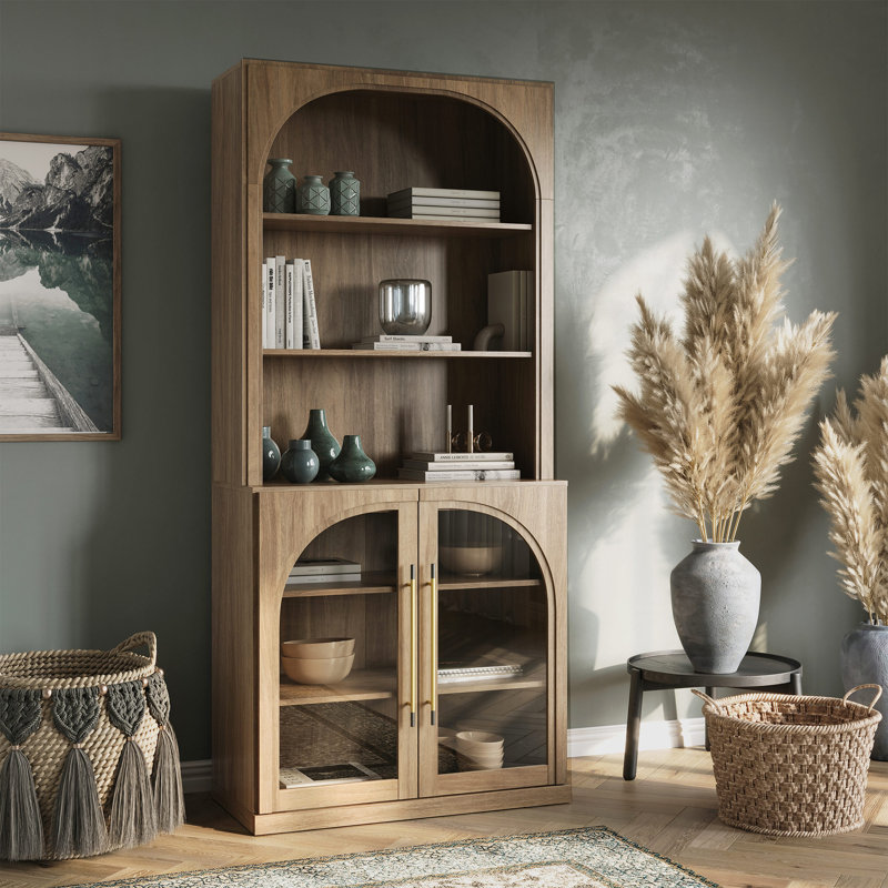 Glass 72" Tall Modern 6-Tier Shelf Storage,, Camel