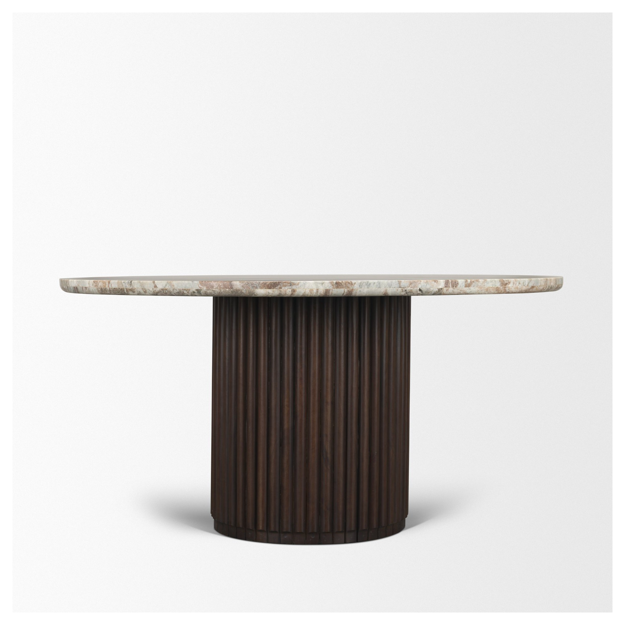 Marbrello 60" Round Marble Dining Table, Brown/Espresso Brown