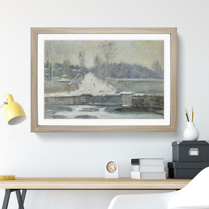 The Watering Place by Alfred Sisley - Picture Frame Painting, Oak, 36cm H x 48cm W x 2cm D