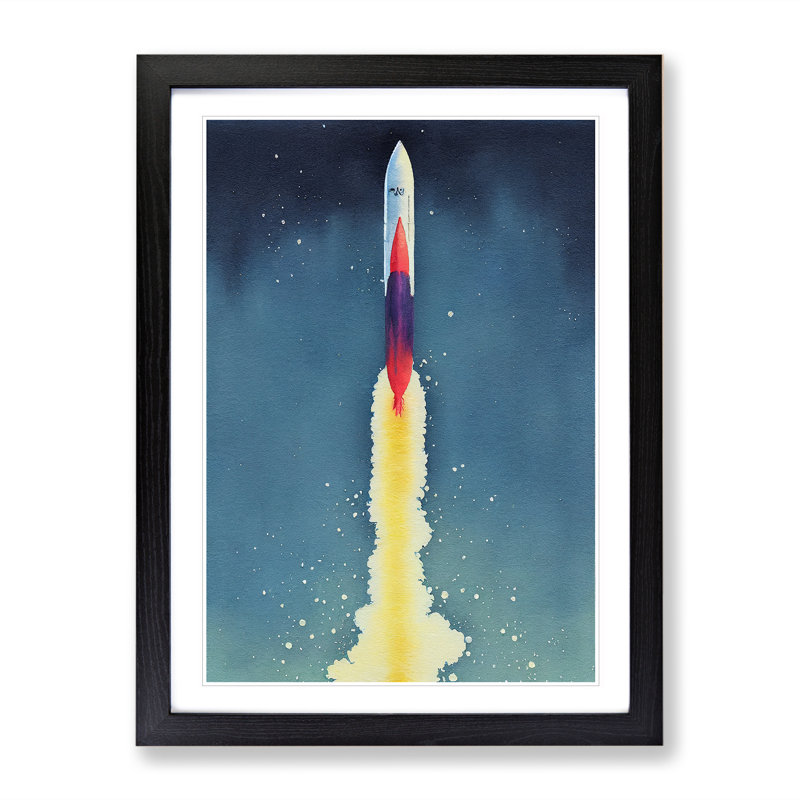 Entrancing Spaceship Rocket 1 Piece Single Picture Frame Wall Art, 34cm H x 25cm W x 2cm D, Black