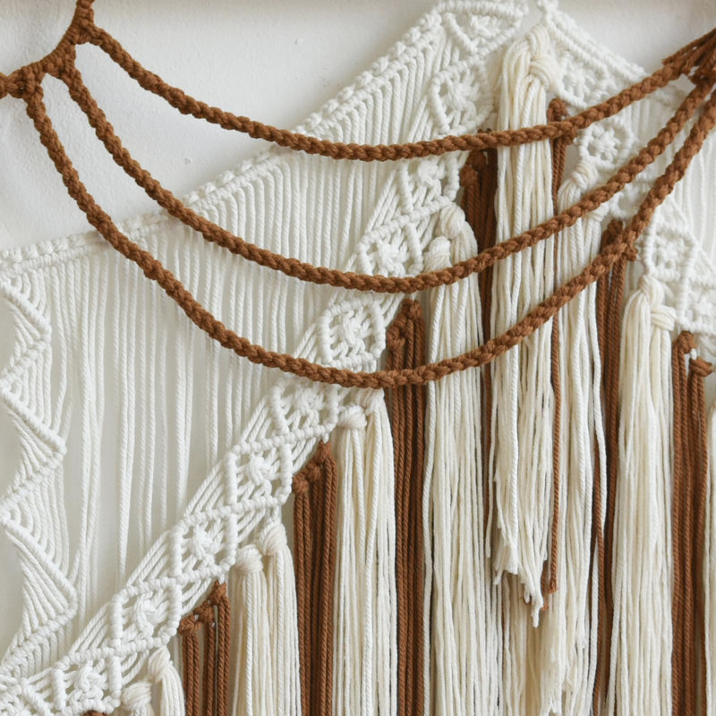 Boho tissé à la main tapisserie géométrique brune et blanche tissée à la main tapisserie décorative en macramé pour chambre à coucher moderne salon appartement bureau maison l 47 po x L 35 po