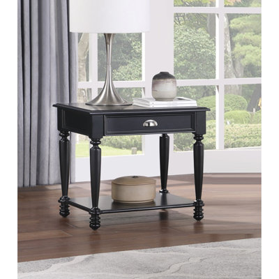 Table de bout en bois noire avec tiroir et tablette pour salon classique