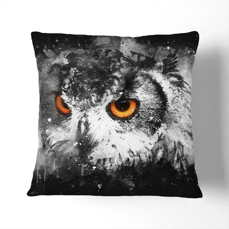 Eyed Owl Cushion with Filling, White, 40cm H x 40cm W x 15cm D
