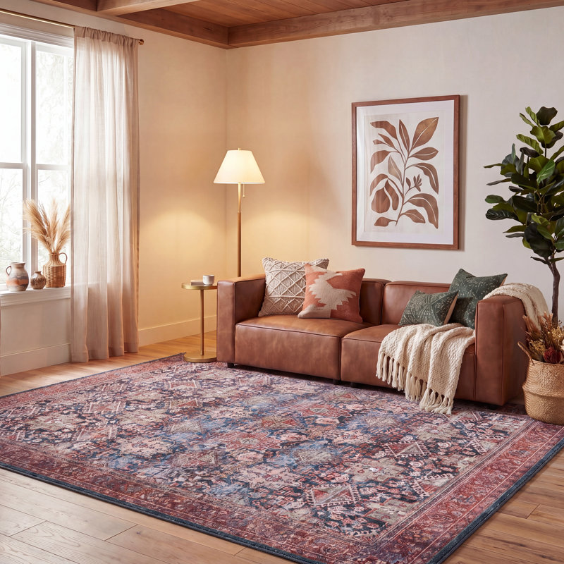 Gadbois Oriental Navy/Rust Area Rug, Rectangle 8' x 10'