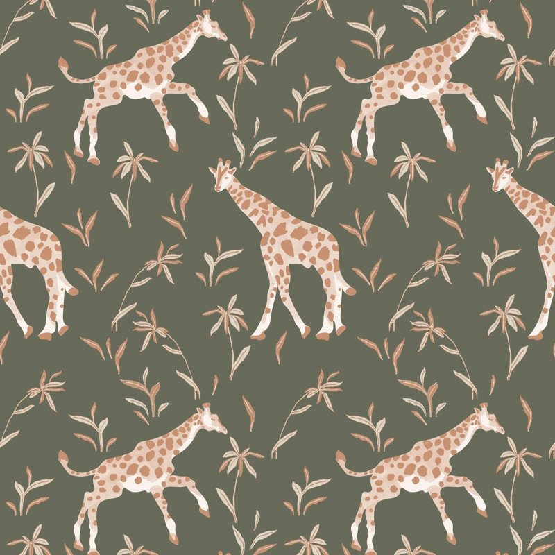 Gentle Giraffe Wallpaper, Olive Clay, Faux Grasscloth, Non-Pasted