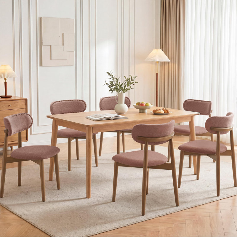 Ensemble de 2 chaises de salle à manger, chaises de cuisine rembourrées en tissu lin, Linen Pink