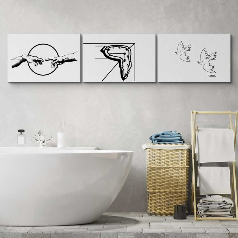 BAW «Classic Black and White Line Abstract Illustration», 3 pièces, H 24 po x l 36 po, Toile tendue