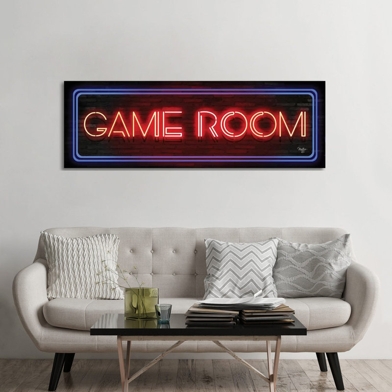 Enseigne néon Game Room - estampe numérique sur toile tendue avec châssis, H 24 po x l 72 po
