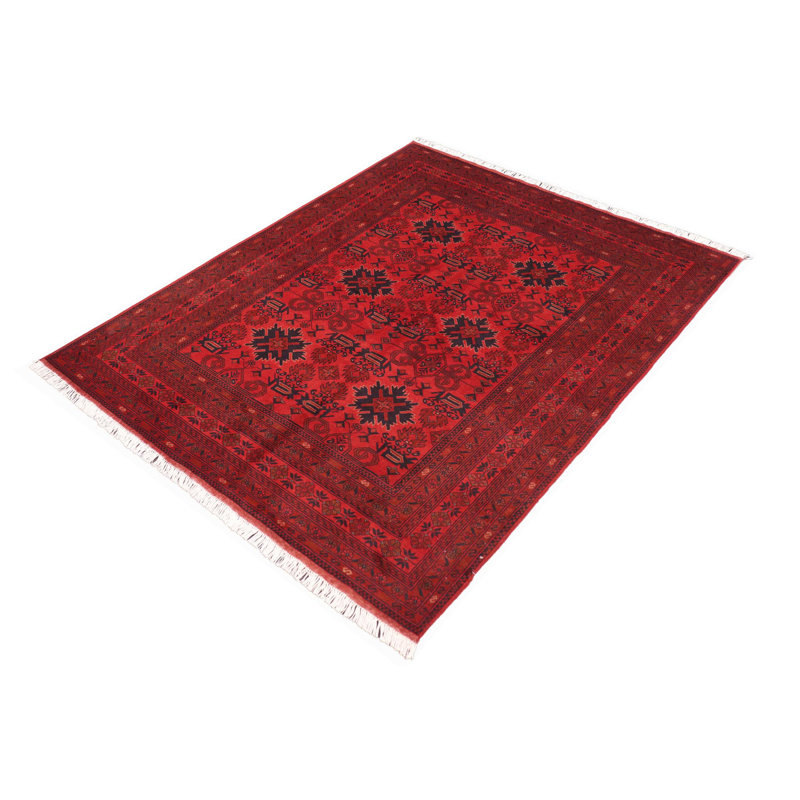 Tapis rouge / noir en laine noué à la main de style oriental Cremeans 5 pi 7 po x 7 pi 8 po