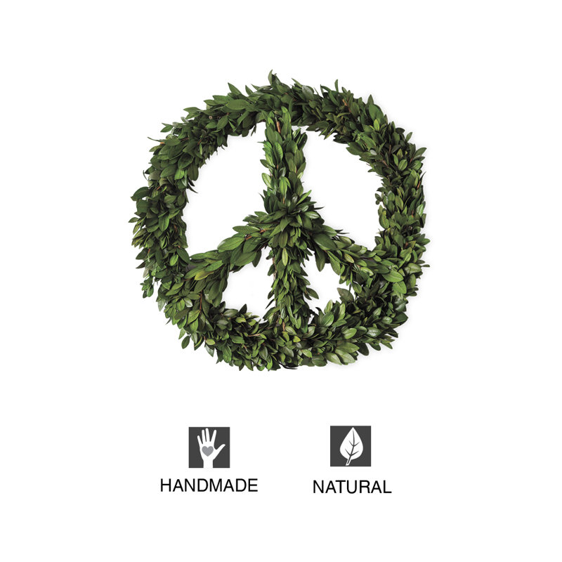 Preserved Green Leaf Peace Sign Wreath, 16" Dia.
