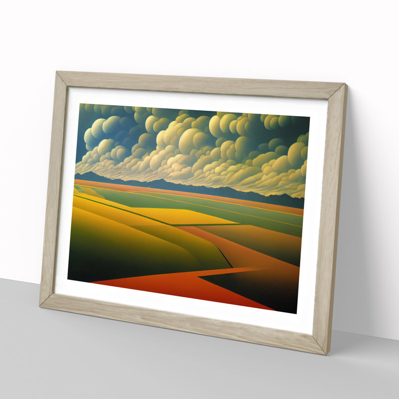 Inspirational Spring Meadow Landscape - Single Picture Frame Print, 25cm H x 34cm W x 2cm D, Oak Framed