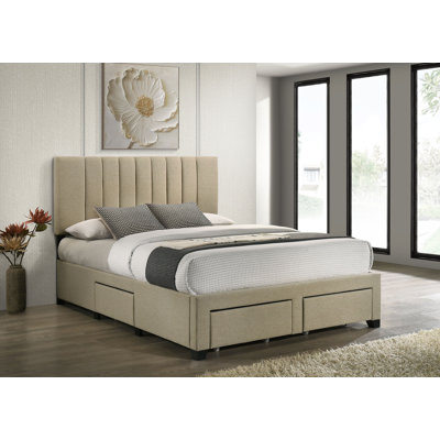 Stearns 4-Drawer Upholstered Queen Storage Bed Light Brown