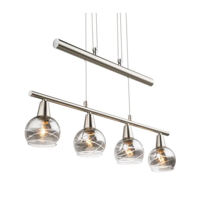4 - Light Kitchen Island Pendant, Nickel matt/Clear smoke