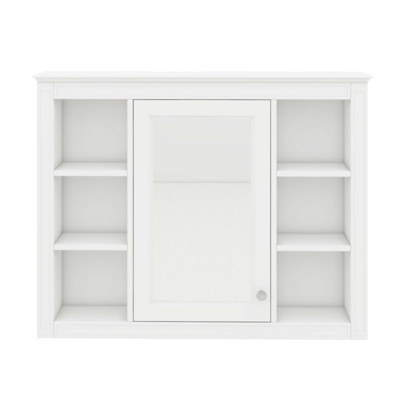 Armoire à pharmacie murale 35 po x 27,5 po avec miroir et 6 tablettes ouvertes, Blanc