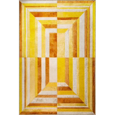 Yellow Tones Geometric Pattern Decorative Washable Rug