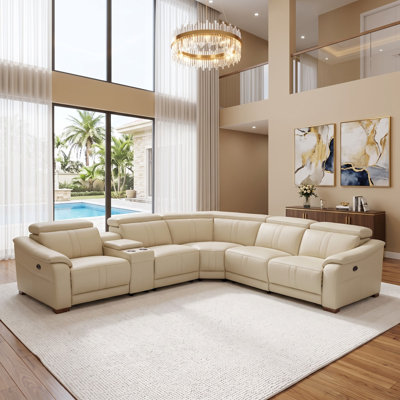 Ayshea 119.5" Wide Leather Match Reversible Reclining Corner Sectional