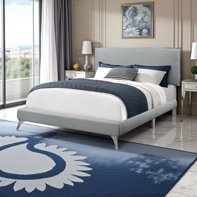 Katell Gray Linen Look Upholstered Queen Size Bed with Metal Legs, 47.02'' H X 70.01'' W X 86.95'' L
