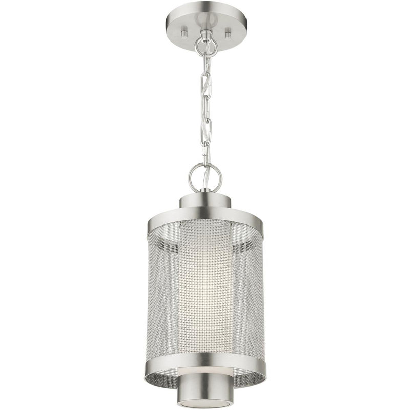 Light Pendant Opal White Glass Shade, 17.5" H x 9" W x 9" D, Brushed Nickel