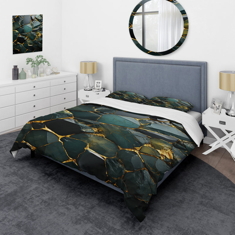 Ensemble de housse de couette Green Marble, Housse de couette pour très grand lit