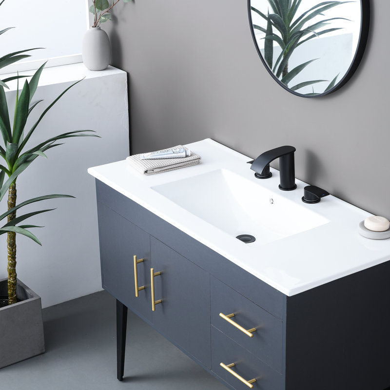 8 in. Widespread Double Handle Waterfall Bathroom Sink Faucet with Pop Up Drain, Matte Black