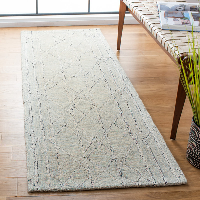Tapis géométrique en laine / coton touffeté à la main Dam, Tapis de couloir 2 pi 3 po x 7 pi