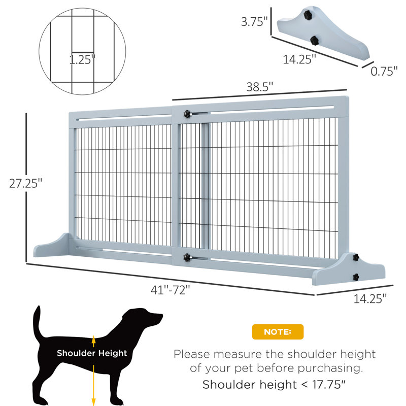 Barrière pour animaux l 72 po x H 26,96 po, largeur réglable, pour chiens, chats, maison, barrière de couloir, H très large autoportant bleu-gris, patio