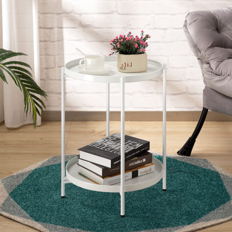 Bunow End Table, White, White