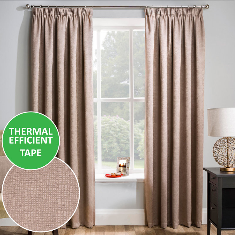 Armington Pencil Pleat Light Reducing Thermal Curtain, Latte, 168cm Width x 183cm Drop