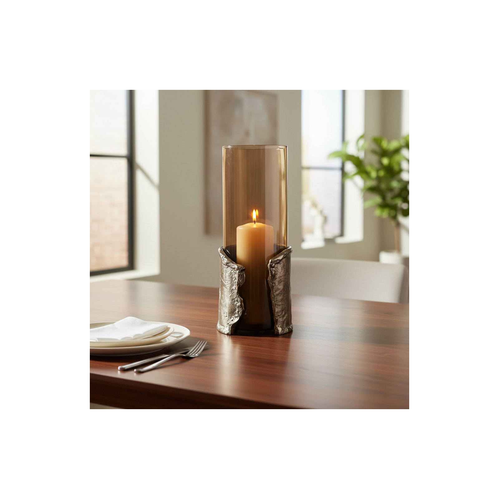  Maputo Medium Candle Holder Glass, Brown, 15" H x 6" W x 6" D