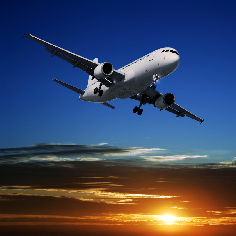 XL Jet Airplane Landing At Sunset by Sharply_done - No Frame Art Prints on Canvas, 51cm H x 51cm W