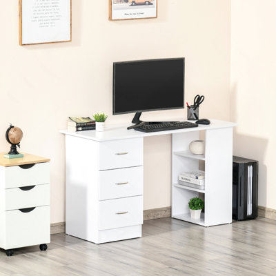 Poste de travail 47 po avec 3 tiroirs et tablette de rangement - blanc