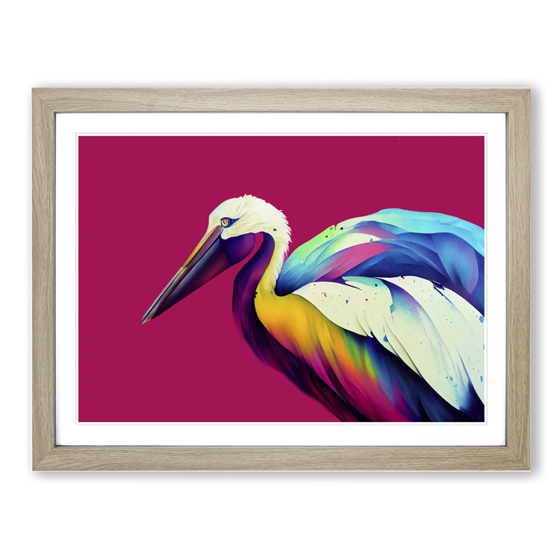 XH1022-6866X Pelican - Single Picture Frame Painting, 46cm H x 64cm W x 2cm D, Oak Framed