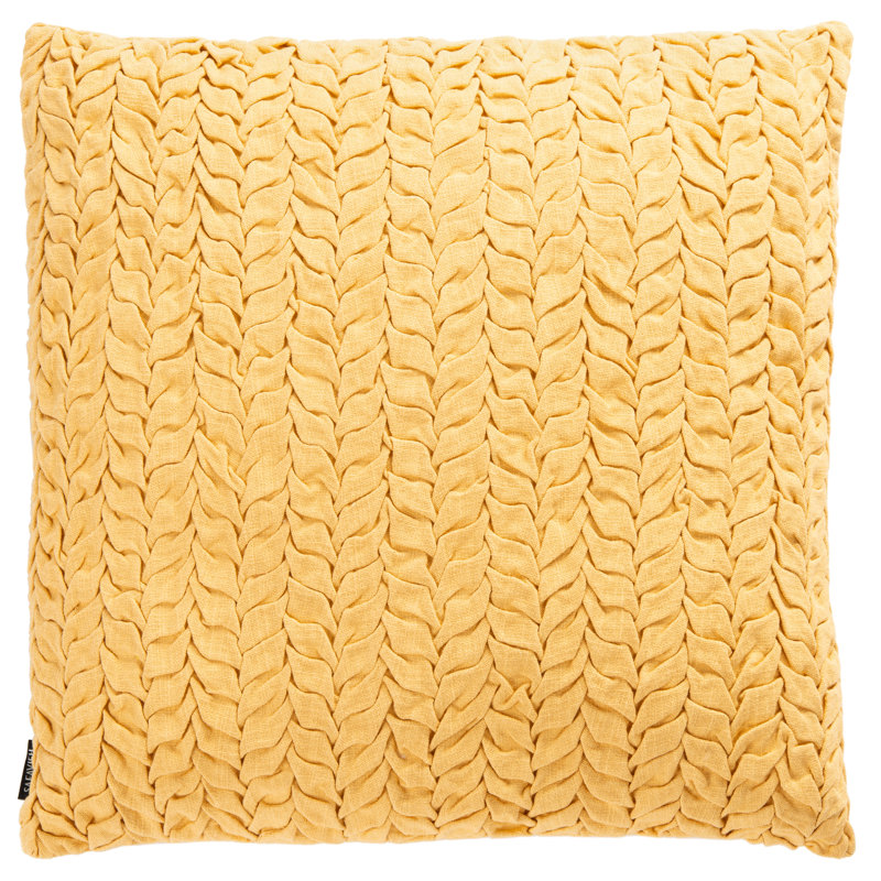 Mustard Yellow Cotton Textured Square Throw Pillow