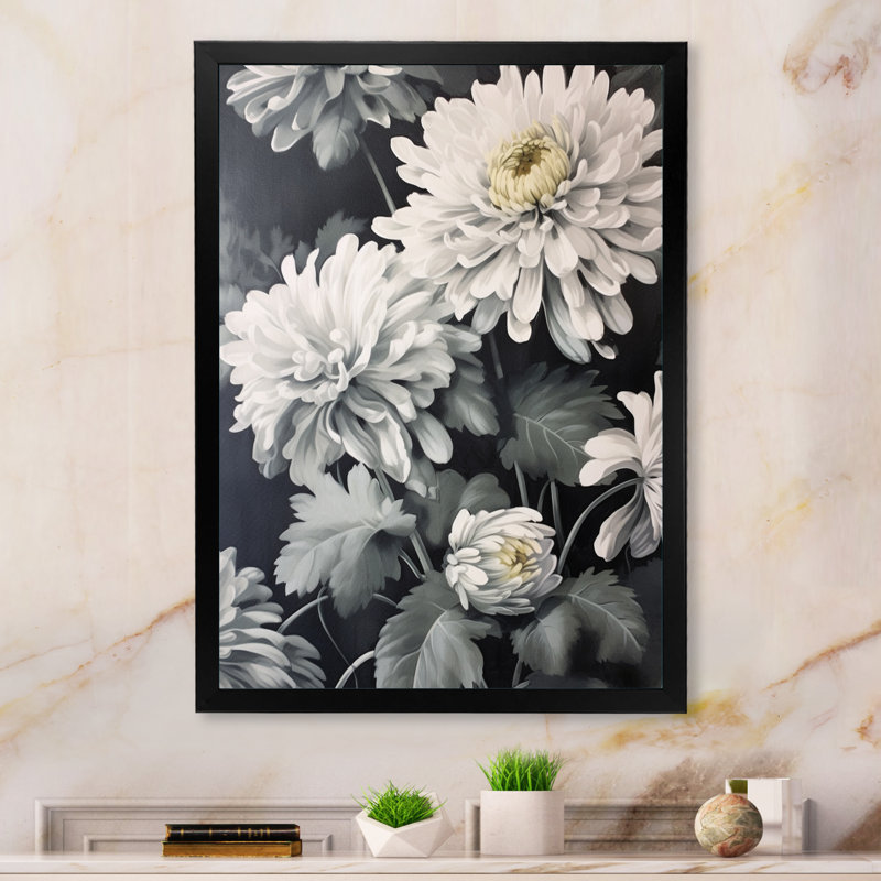 Natures Chrysanthemums Melody sur toile, H 32 po x l 16 po x P 1 po, Cadre simple noir
