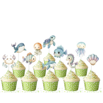 Dessous de gâteau sous la mer - 10 pièces de gâteau animaux océaniques - décorations de fête de créature de mer pour fête de naissance ou anniversaire