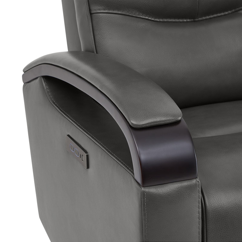 Britnee Genuine Leather Swivel Power Recliner, Alpha Gray Genuine Leather