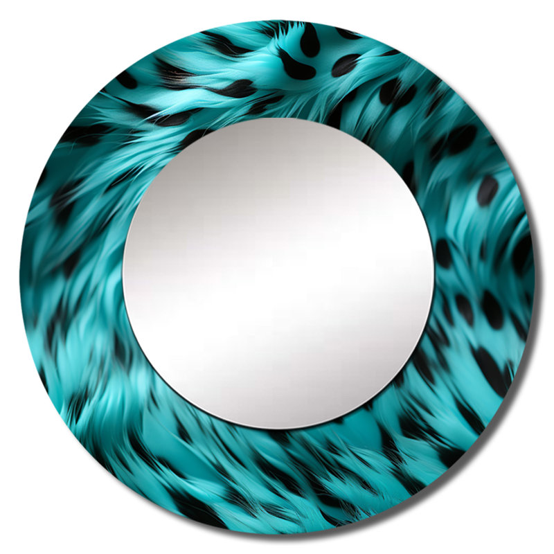 Turquoise et noir - miroir mural décoratif abstrait, grand miroir rond bleu, impression d'art en métal, 23 po x 23 po