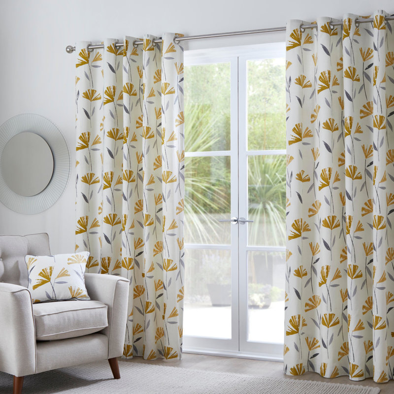 Cotton Semi Sheer Curtain Pair, Ochre, Width 229 x Drop 183 cm