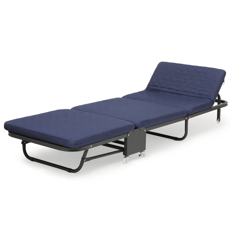 Lit pliant roulant sur roulettes, lit pliant pliable avec matelas en mousse, lit de camping, Marine