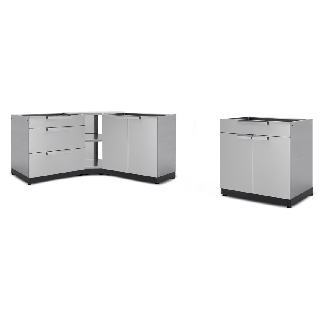 Outdoor Kitchen Stainless Steel 112" W x 24" D x 36.5" H 4-Piece Modular Cabinet Set NewAge Products Wall